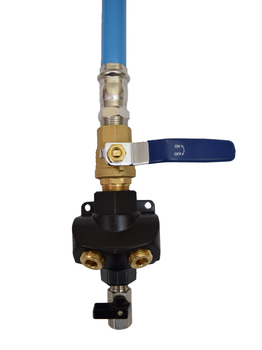 1/2" MULTI PORT OUTLET, 1/2" NPT PORT (4X), W SHUTOFF , COMPRESSED FLEXIBLE TUBING
